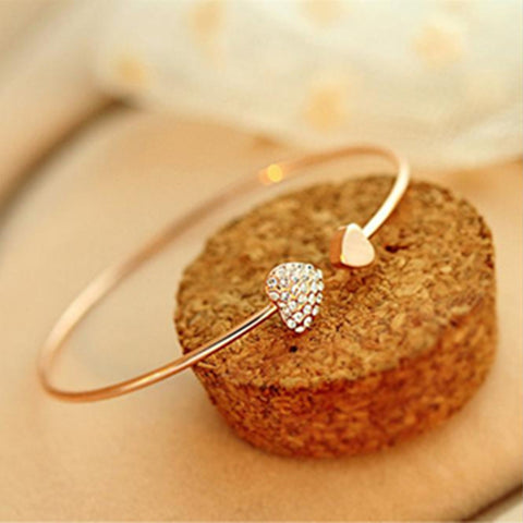TOMTOSH Hot fashion peach heart  crystal love opening gold bracelet Rhinestone bracelets Women's bangles