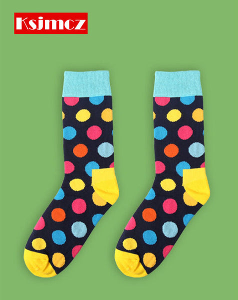 1 Pair  KSJMCZ Brand Happy Socks Wave Point British Style Men's Cotton Long Socks 8 Colors