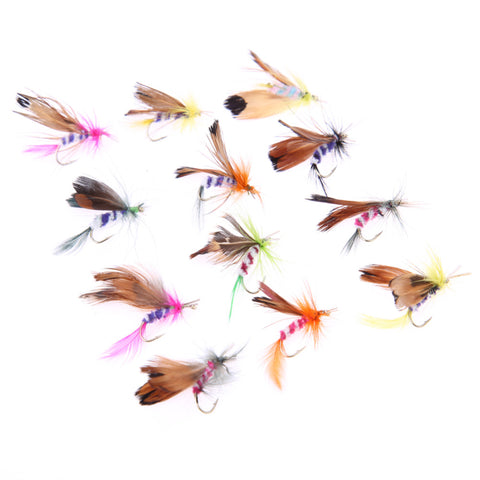 Hot Selling 12pcs/lot Fly Fishing Lure Set Style Insect Artificial Fishing Bait Feather Single stainless stell Hooks Carp tools