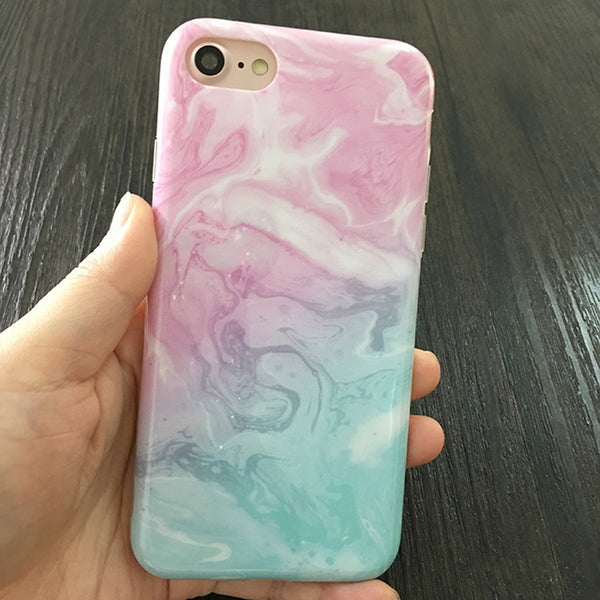 Kerzzil Soft TPU Case For iPhone 6 6S 7 6s 7 Plus 5 SE 5s Glossy Granite Marble Geometry Painted Phone Cover Back For iPhone 7