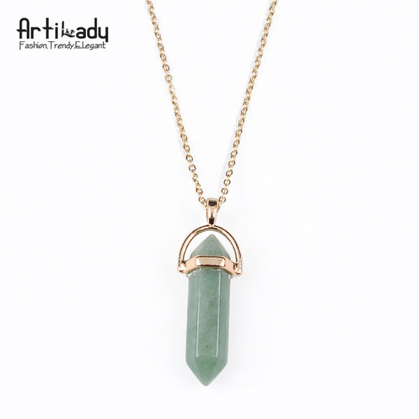 Artilady gold color natural crystal stone pendant necklace fashion opal pendant necklace for women jewelry
