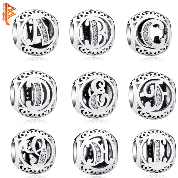 925 Sterling Silver Jewelry Crystal Alphabet A-Z Letter Charms Beads Fit Original Pandora Bracelet Necklace DIY Jewelry Making