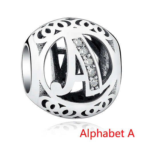 925 Sterling Silver Jewelry Crystal Alphabet A-Z Letter Charms Beads Fit Original Pandora Bracelet Necklace DIY Jewelry Making