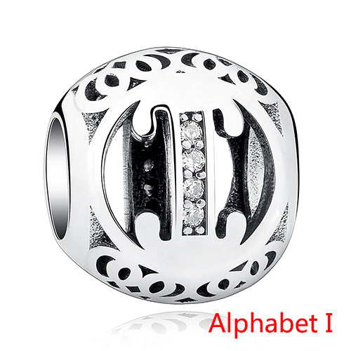 925 Sterling Silver Jewelry Crystal Alphabet A-Z Letter Charms Beads Fit Original Pandora Bracelet Necklace DIY Jewelry Making