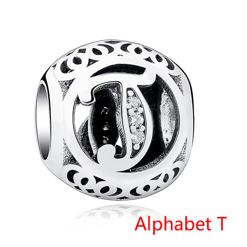 925 Sterling Silver Jewelry Crystal Alphabet A-Z Letter Charms Beads Fit Original Pandora Bracelet Necklace DIY Jewelry Making