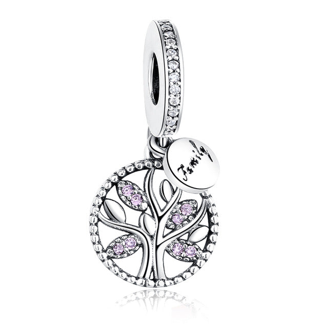 Luxury 925 Sterling Silver FAMILY TREE WITH CUBIC ZIRCONIA Bead Charms Fit Original Pandora Charm Bracelet DIY Authentic Jewelry