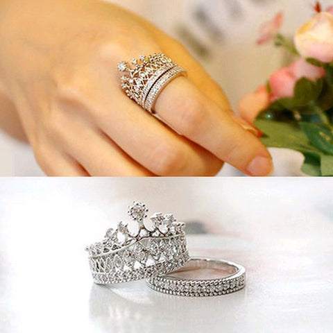 TOMTOSH 2016 New fashion accessories jewelry Top quality crystal Imperial crown finger ring set for women girl nice gift