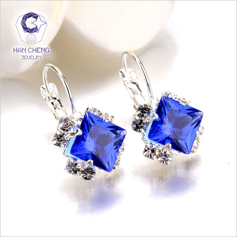 New Fashion Luxury Romantic Silver Plated Rhinestone Lace Square Created Crystal Stud Earrings For Women Jewelry brincos Bijoux