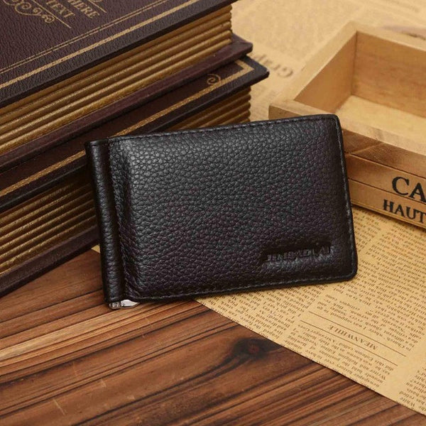 Luxury Brand Genuine Leather Men Wallet Purse Hold Bill With Male Slim Clamp For Money Clip Metal Holder Cash Credit Card Pocket