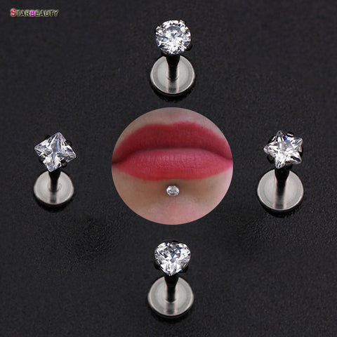 1pc/lot 16G Round Heart Square Star Kylie Lip Piercing AAA Zircon Nose Piercing labret Ear Rings for Women Men Jewelry Pircing