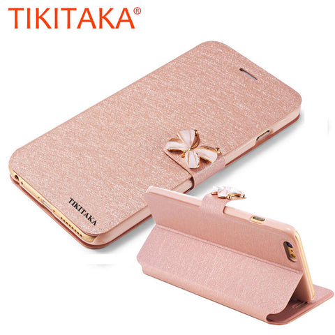 Luxury Fashion Butterfly Built-in Card slot Silk Pattern 4.7" Stand Flip Leather Mobile Phone Case For iPhone 5 5S SE 6 6S Plus