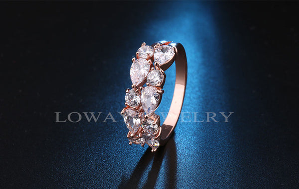 LOWAY Fashion Multicolor Rings Women Anillos Cubic Zirconia  Rose Gold Color Wedding Finger Ring Fine Jewelry Bague JZ5900