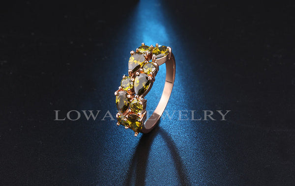 LOWAY Fashion Multicolor Rings Women Anillos Cubic Zirconia  Rose Gold Color Wedding Finger Ring Fine Jewelry Bague JZ5900