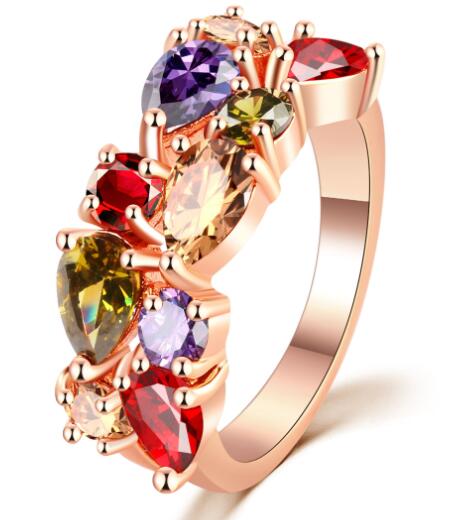 LOWAY Fashion Multicolor Rings Women Anillos Cubic Zirconia  Rose Gold Color Wedding Finger Ring Fine Jewelry Bague JZ5900