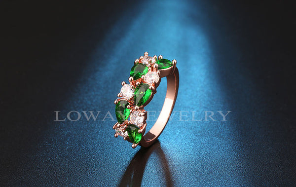 LOWAY Fashion Multicolor Rings Women Anillos Cubic Zirconia  Rose Gold Color Wedding Finger Ring Fine Jewelry Bague JZ5900