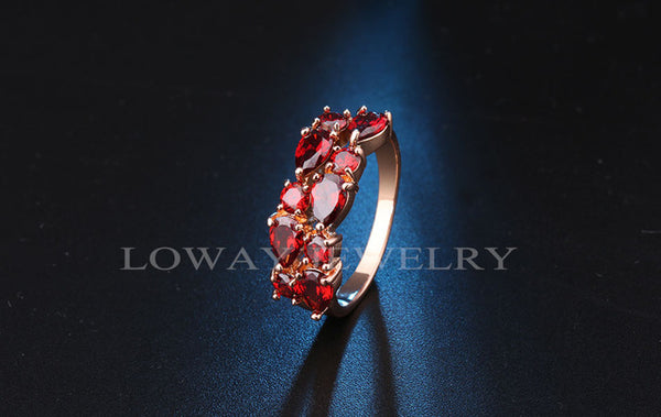 LOWAY Fashion Multicolor Rings Women Anillos Cubic Zirconia  Rose Gold Color Wedding Finger Ring Fine Jewelry Bague JZ5900