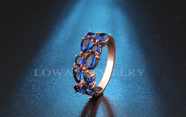 LOWAY Fashion Multicolor Rings Women Anillos Cubic Zirconia  Rose Gold Color Wedding Finger Ring Fine Jewelry Bague JZ5900