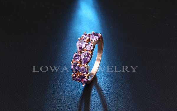 LOWAY Fashion Multicolor Rings Women Anillos Cubic Zirconia  Rose Gold Color Wedding Finger Ring Fine Jewelry Bague JZ5900