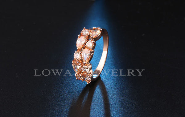 LOWAY Fashion Multicolor Rings Women Anillos Cubic Zirconia  Rose Gold Color Wedding Finger Ring Fine Jewelry Bague JZ5900