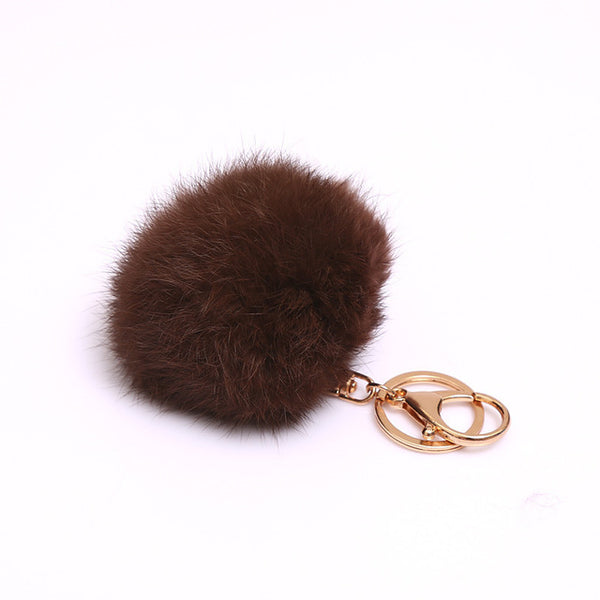 Real Photo Cheaper 8CM Genuine Rabbit Fur Ball Pompons Keychain Gift Gold-color Keyrings Pom Pom Key Chain For Keys Bag Pendant