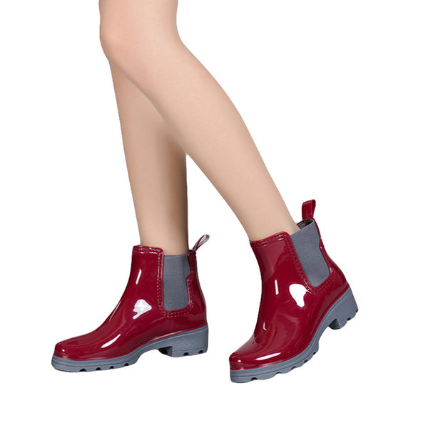 HEE GRAND Platform Rain Boots Ladies Rubber Ankle RainBoots Low Heels Women Slip On Pumps Shoes Woman Plus Size 36-41 XWX3577