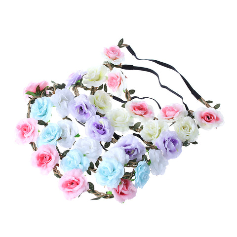 1 PC Bohemian Rose Flowers Hair Band Wedding Bride Floral Garland Summer Flower Headband Crown Wreath Tiara Hair Accessories