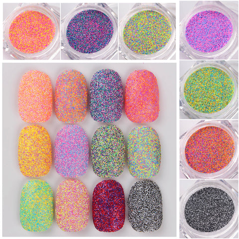 3g Dazzling Mixed Colors Nail Powder Sandy Sugar Glitter 12 Colors Manicure Dust Nail Tip Glitters Decorations 1 Box