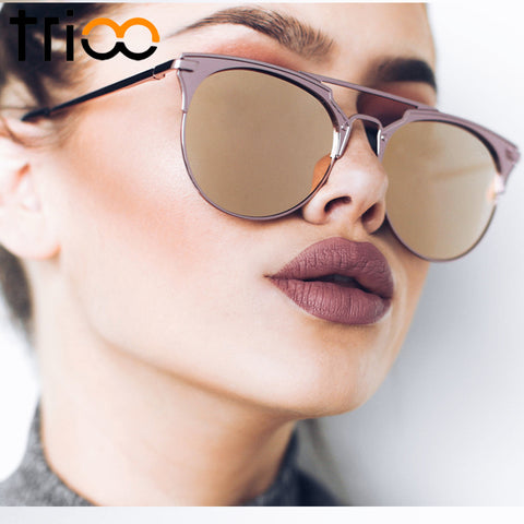 TRIOO Mirror Rose Gold Sunglasses Women Round Luxury Brand Female Sun Glasses For Women 2017 Fashion Oculos Star Style Shades
