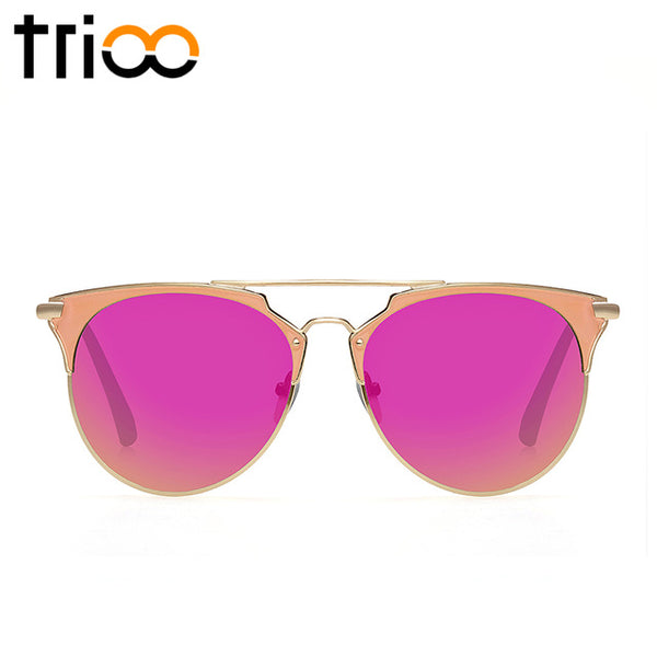 TRIOO Mirror Rose Gold Sunglasses Women Round Luxury Brand Female Sun Glasses For Women 2017 Fashion Oculos Star Style Shades