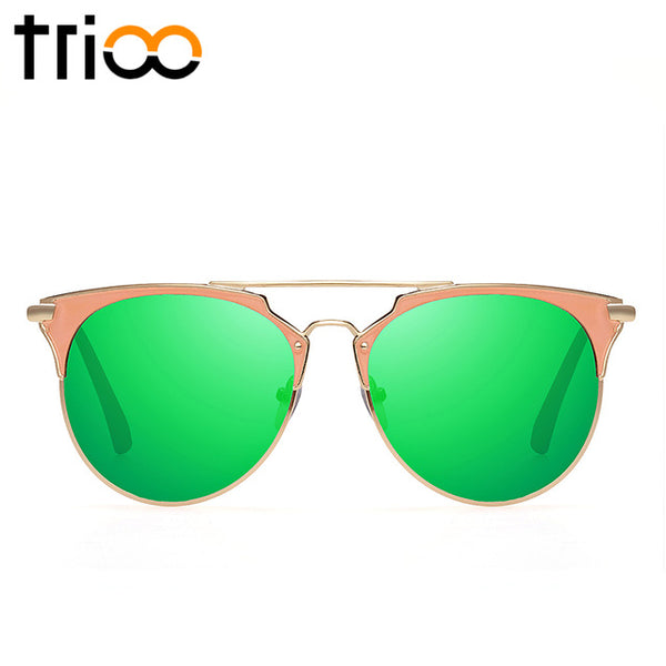 TRIOO Mirror Rose Gold Sunglasses Women Round Luxury Brand Female Sun Glasses For Women 2017 Fashion Oculos Star Style Shades