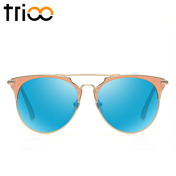 TRIOO Mirror Rose Gold Sunglasses Women Round Luxury Brand Female Sun Glasses For Women 2017 Fashion Oculos Star Style Shades