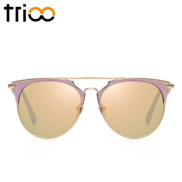 TRIOO Mirror Rose Gold Sunglasses Women Round Luxury Brand Female Sun Glasses For Women 2017 Fashion Oculos Star Style Shades