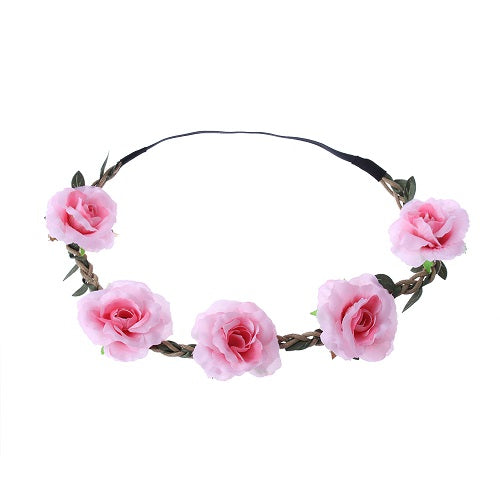 1 PC Bohemian Rose Flowers Hair Band Wedding Bride Floral Garland Summer Flower Headband Crown Wreath Tiara Hair Accessories