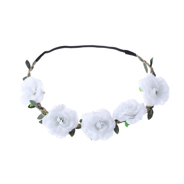 1 PC Bohemian Rose Flowers Hair Band Wedding Bride Floral Garland Summer Flower Headband Crown Wreath Tiara Hair Accessories