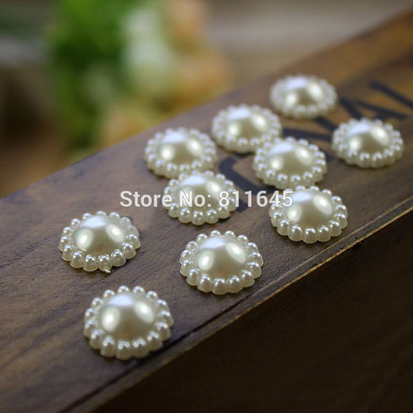 50pcs/lot 12mm Mix Color Flower Shape Imitation Half Round Pearl Flatback Beads for Scrapbook DIY Decoration