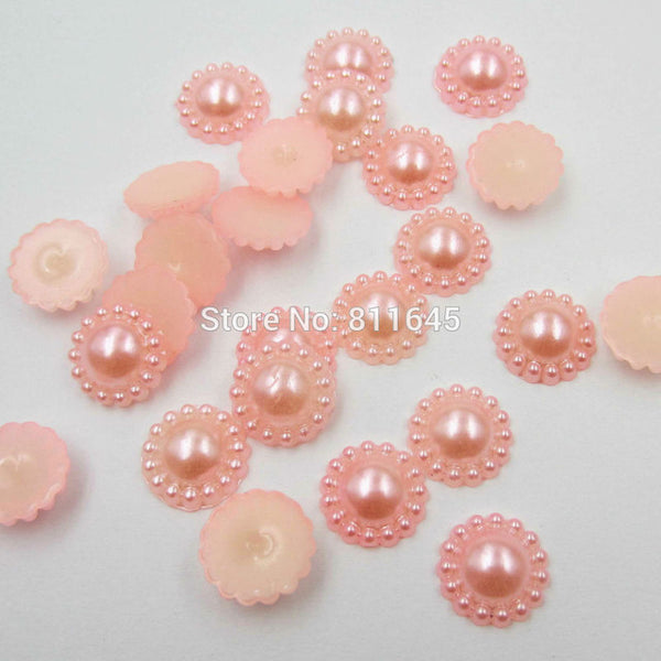 50pcs/lot 12mm Mix Color Flower Shape Imitation Half Round Pearl Flatback Beads for Scrapbook DIY Decoration