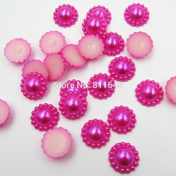 50pcs/lot 12mm Mix Color Flower Shape Imitation Half Round Pearl Flatback Beads for Scrapbook DIY Decoration