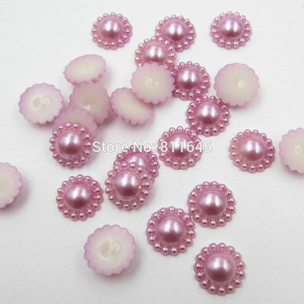 50pcs/lot 12mm Mix Color Flower Shape Imitation Half Round Pearl Flatback Beads for Scrapbook DIY Decoration