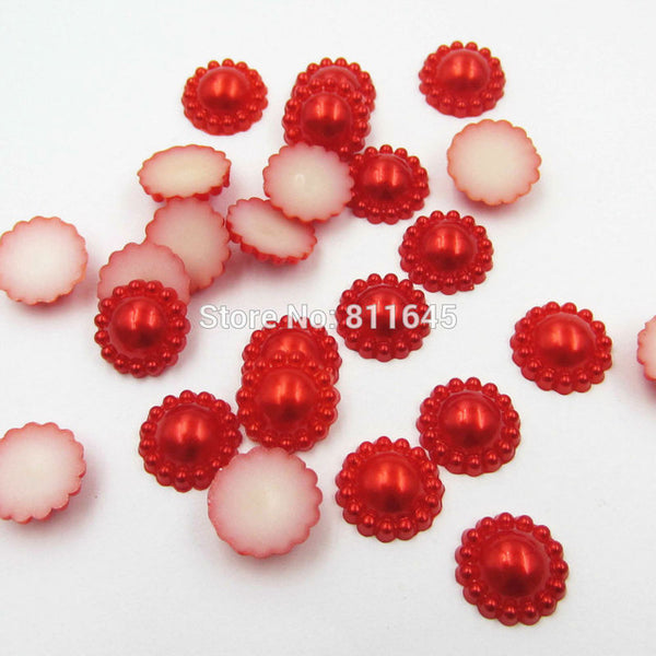 50pcs/lot 12mm Mix Color Flower Shape Imitation Half Round Pearl Flatback Beads for Scrapbook DIY Decoration