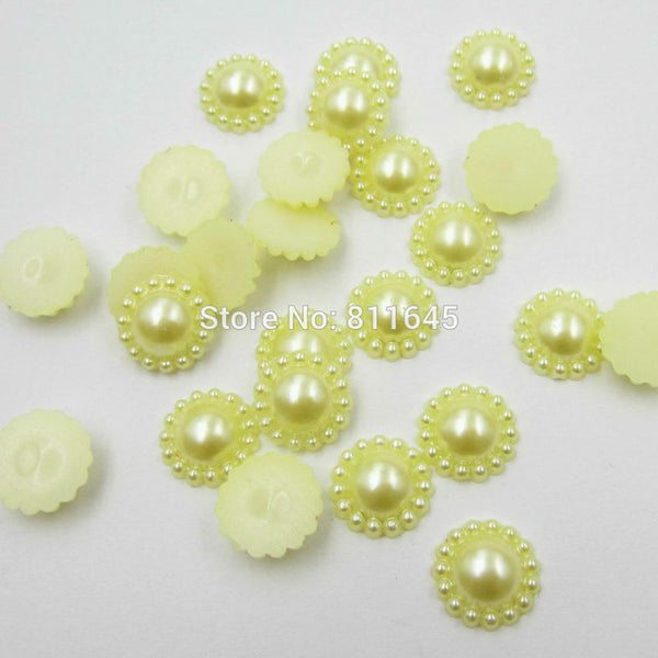 50pcs/lot 12mm Mix Color Flower Shape Imitation Half Round Pearl Flatback Beads for Scrapbook DIY Decoration