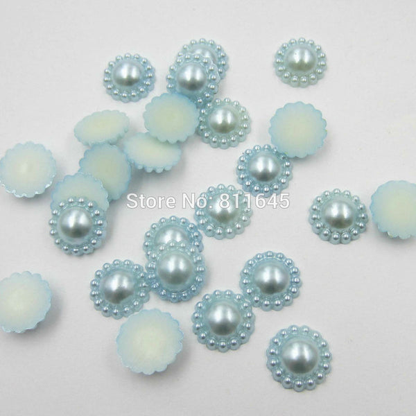 50pcs/lot 12mm Mix Color Flower Shape Imitation Half Round Pearl Flatback Beads for Scrapbook DIY Decoration