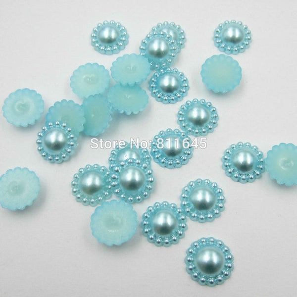 50pcs/lot 12mm Mix Color Flower Shape Imitation Half Round Pearl Flatback Beads for Scrapbook DIY Decoration