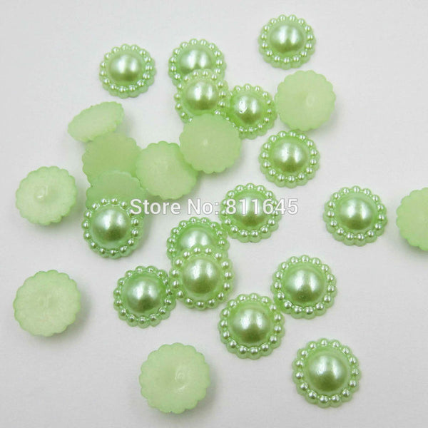 50pcs/lot 12mm Mix Color Flower Shape Imitation Half Round Pearl Flatback Beads for Scrapbook DIY Decoration