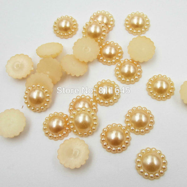 50pcs/lot 12mm Mix Color Flower Shape Imitation Half Round Pearl Flatback Beads for Scrapbook DIY Decoration