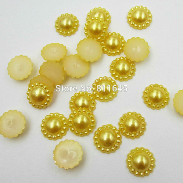 50pcs/lot 12mm Mix Color Flower Shape Imitation Half Round Pearl Flatback Beads for Scrapbook DIY Decoration