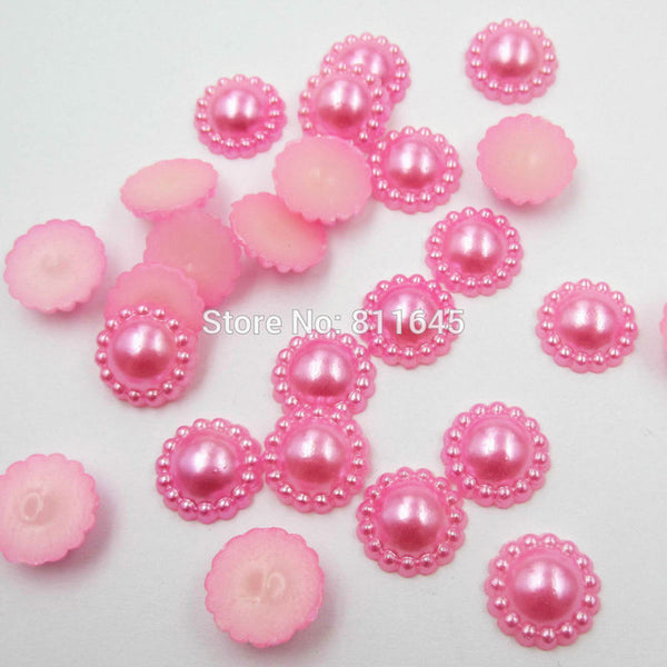 50pcs/lot 12mm Mix Color Flower Shape Imitation Half Round Pearl Flatback Beads for Scrapbook DIY Decoration