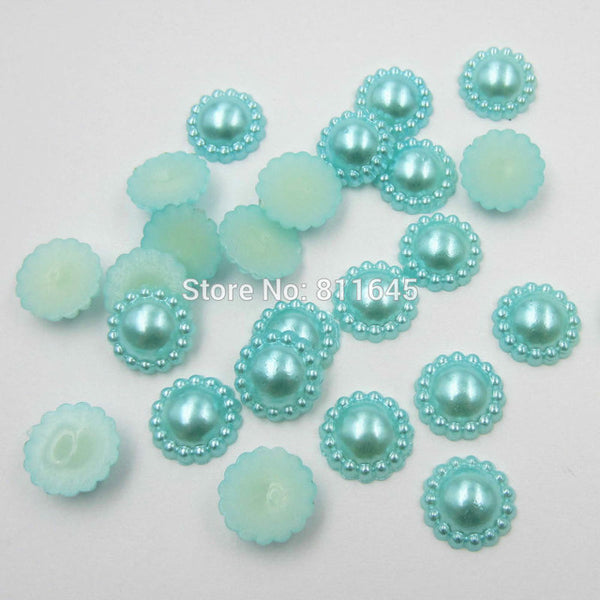 50pcs/lot 12mm Mix Color Flower Shape Imitation Half Round Pearl Flatback Beads for Scrapbook DIY Decoration