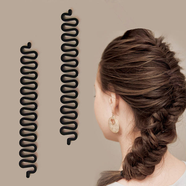 2pcs/set Women Lady French Hair Braiding Tool Braider Roller Hook With Magic Hair Twist Styling Bun Maker Hair Band Accessories