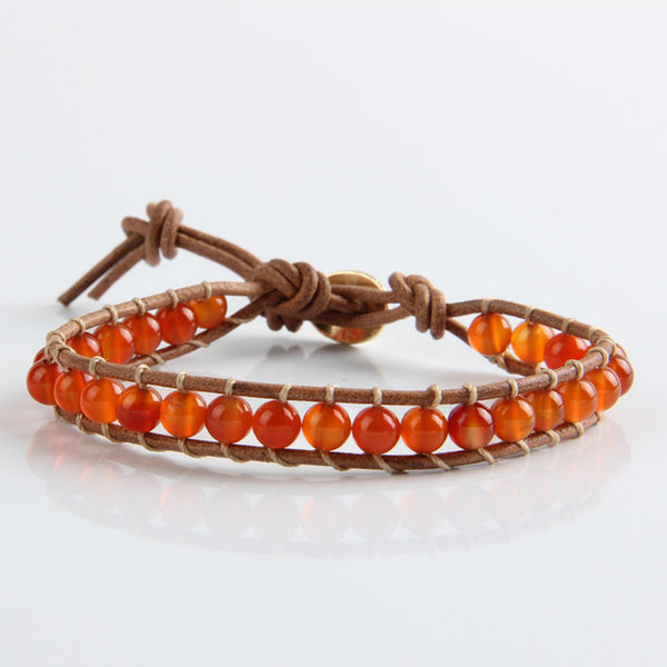 JINSE Leather Bracelet Men Women 1 Layer Natural Stone Bead Bracelets & Bangles Leather Beaded Bracelet With Real Leather Cord