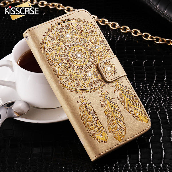 KISSCASE For Samsung Galaxy S6 Edge Plus S7 Edge Phone Case For Samsung S8 Plus Campanula Diamond Case Card Slot Wallet Cover